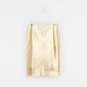 Zara Gold Leather Metallic Midi Skirt Size M